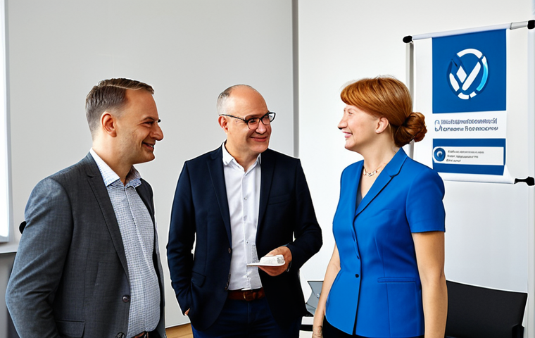 Networking Event**

"A professional networking event for rehabilitation counselors in Berlin. Attendees are fully clothed in business casual attire, engaging in conversations and exchanging business cards. The background features modern office decor and a banner with the logo of a fictional German association for rehabilitation professionals (e.g., "Deutscher Verband für Reha-Berater"). Safe for work, appropriate content, professional, perfect anatomy, well-formed hands, natural pose, high quality."

**