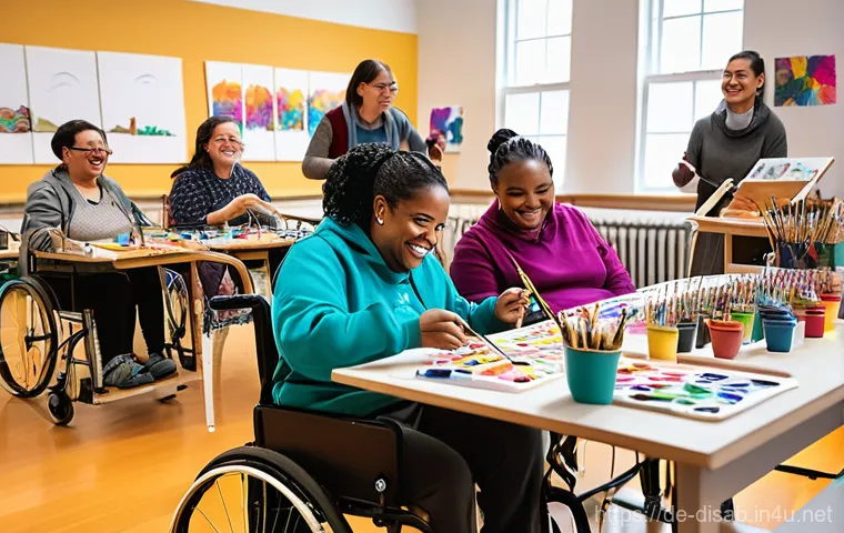 장애인재활상담사와 장애인 예술 활동 - **Prompt 1: Compassionate Rehabilitation Counseling**
    "A heartwarming, realistic scene depicting...