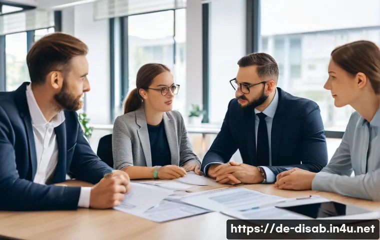 장애인재활상담사 자격시험 난이도 - A professional office scene showing a diverse group of rehabilitation counselors in a modern German ...