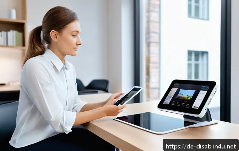 장애인재활상담사 상담 과정 기록법 - A modern digital rehabilitation counseling office scene, showing a professional counselor using a sl...