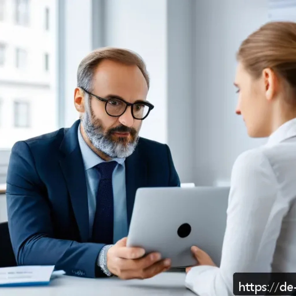 장애인재활상담사 근무환경 - A professional rehabilitation counselor in a modern German office environment, engaged in a focused ...