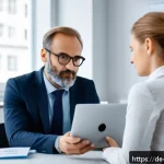 장애인재활상담사 근무환경 - A professional rehabilitation counselor in a modern German office environment, engaged in a focused ...