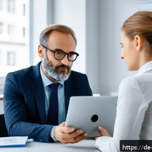 장애인재활상담사 근무환경 - A professional rehabilitation counselor in a modern German office environment, engaged in a focused ...