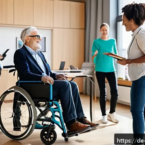 장애인재활상담사와 사회 변화 사례 - A professional rehabilitation counselor engaging warmly with a diverse group of adult clients with v...